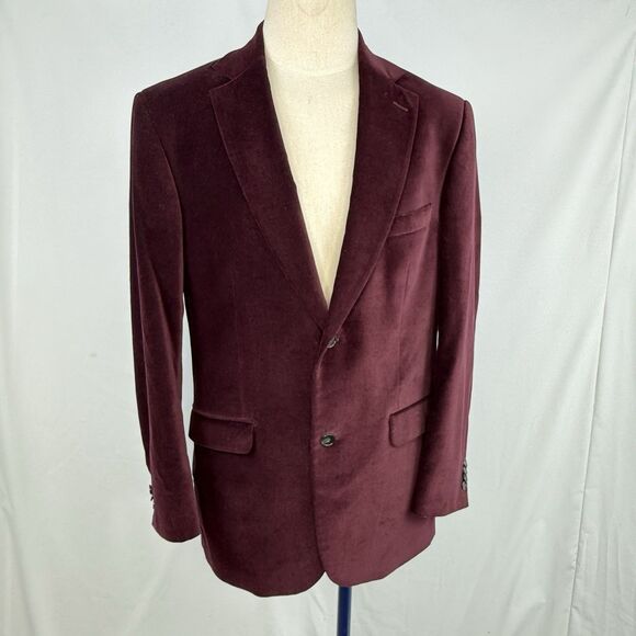 Paul Fredrick Velvet Blazer Sport Coat Mens Size 43R Red Wine Jacket 2 Button - Picture 1 of 16